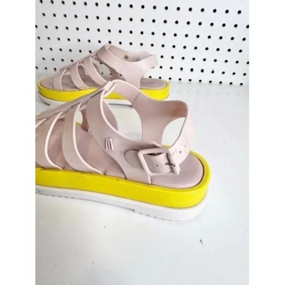Melissa | Light Pink + Neon Yellow Platform Gladiator Jelly Sandals Women Size 7